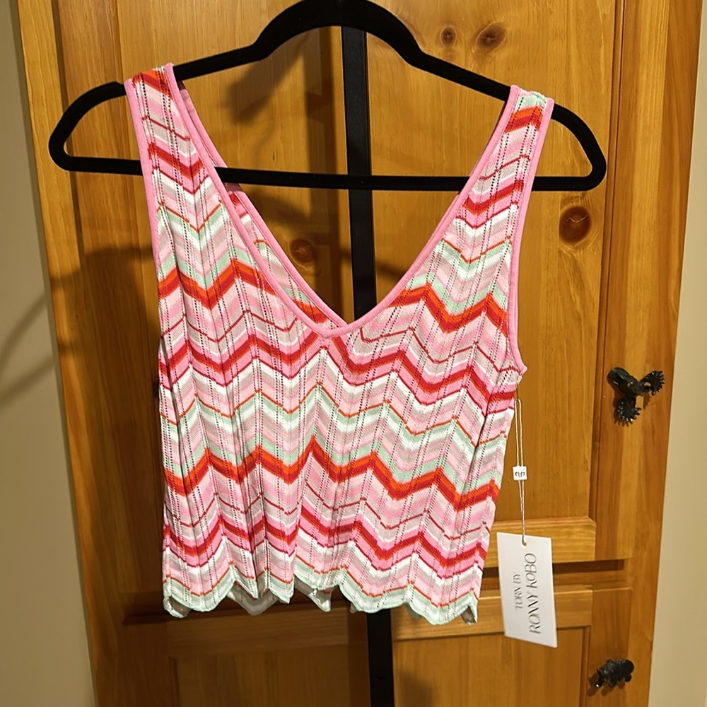 Torn by Ronny Kobo Knitted Pink Chevron Striped Keyhole Crop Tank Top NEW 🆕 - Picture 8 of 8